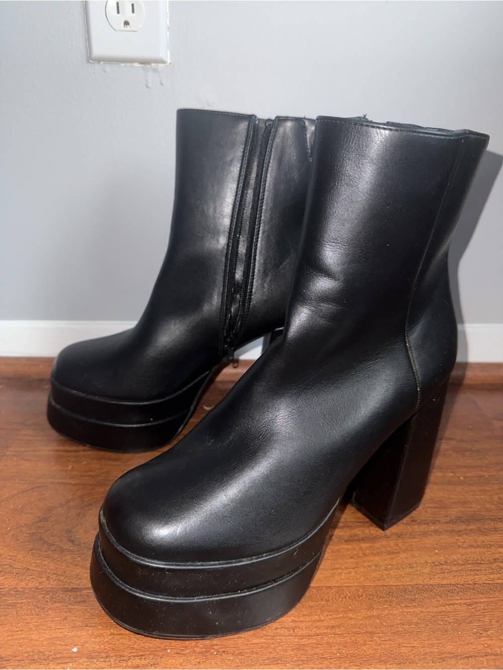 Black Leather Chunky Platform Boots